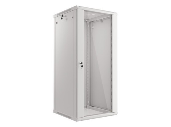 RACKSKÅP 19" VÄGGMONTERAT 27U/600X600 (FLAT PACK) MED GLASDÖRR GRÅ LANBERG V2