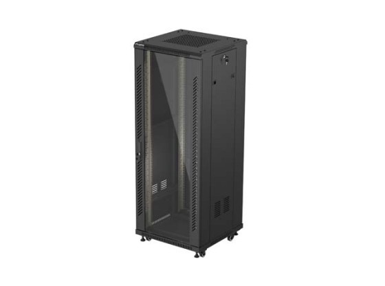 RACKSKÅP 19" FRISTÅENDE 32U/600X600 (FLAT PACK) MED GLASDÖRR SVART LANBERG