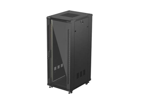 RACKSKÅP 19" FRISTÅENDE 32U/600X800 (FLAT PACK) MED GLASDÖRR SVART LANBERG