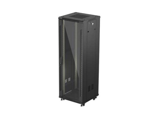 RACKSKÅP 19" FRISTÅENDE 37U/600X600 (FLAT PACK) MED GLASDÖRR SVART LANBERG