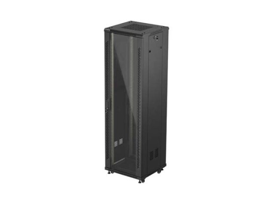 RACKSKÅP 19" FRISTÅENDE 42U/600X600 (FLAT PACK) MED GLASDÖRR SVART LANBERG