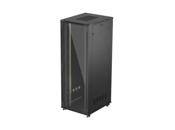 RACKSKÅP 19" FRISTÅENDE 47U/800X1000 (FLAT PACK) MED GLASDÖRR SVART LANBERG