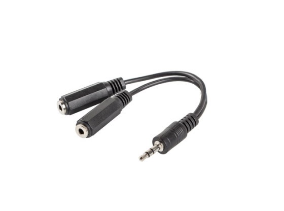 MINIJACK 3,5MM(M) 3PIN->2X MINIJACK 3,5MM(F) 3PIN ADAPTERKABEL 10CM SVART LANBERG