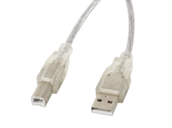 USB-A(M)-&gt;USB-B(M) 2.0 KABEL 1.8M TRANSPARENT FERRIT LANBERG
