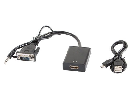 VGA(M)+MINIJACK 3,5MM(M)-&gt;HDMI(F) ADAPTERKABEL 20CM SVART LANBERG