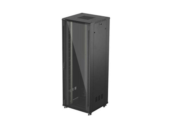 RACKMONTERAT INSTALLATIONSSKÅP 19" 47U 800X800 SVART GLASDÖRR LANBERG (FLAT PACK)