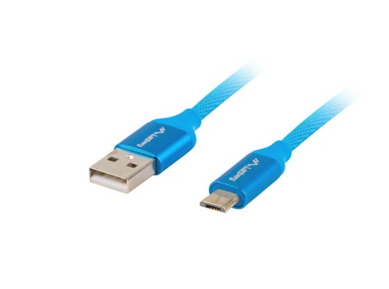 USB MICRO(M)-&gt;USB-A(M) 2.0 KABEL 1.8M BLÅ PREMIUM QC 3.0 LANBERG