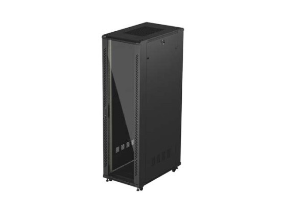 INSTALLATIONSSKÅP RACK 19" 42U 600X1000 SVART GLASDÖRR LANBERG (FLAT PACK)