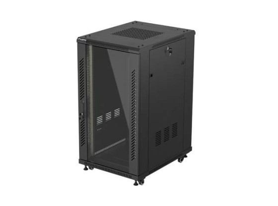 INSTALLATIONSSKÅP RACK 19" 22U 600X800 SVART GLASDÖRR LANBERG (FLAT PACK)
