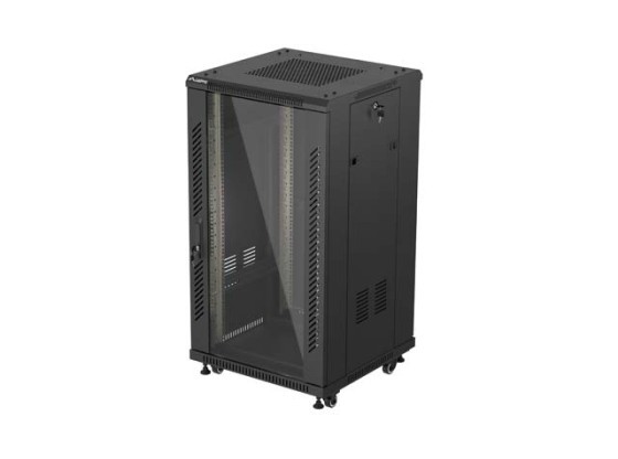 INSTALLATIONSSKÅP RACK 19" 22U 600X600 SVART GLASDÖRR LANBERG (FLAT PACK)