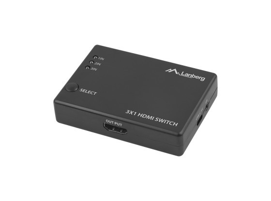 LANBERG 3X HDMI-VIDEOSWITCH, SVART + USB-C-PORT + FJÄRRKONTROLL V2