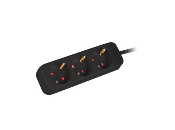 GRENUTTAG LANBERG 1,5M 3X SCHUKO UTTAG KVALITETSKLASSAD KOPPARKABEL SVART