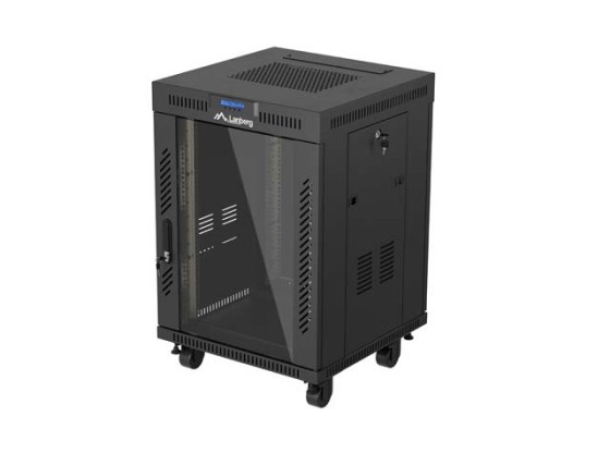 RACKSKÅP 19" FRISTÅENDE 15U/600X600 (FLAT PACK) MED GLASDÖRR LCD SVART LANBERG V2