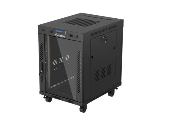 RACKSKÅP 19" FRISTÅENDE 15U/600X800 (FLAT PACK) MED GLASDÖRR LCD SVART LANBERG V2