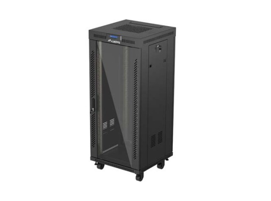 RACKSKÅP 19" FRISTÅENDE 27U/600X600 (FLAT PACK) MED GLASDÖRR LCD SVART LANBERG V2