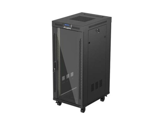 RACKSKÅP 19" FRISTÅENDE 27U/600X800 (FLAT PACK) MED GLASDÖRR LCD SVART LANBERG V2
