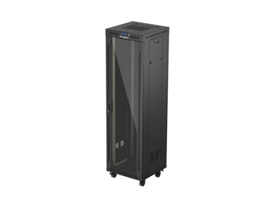 RACKSKÅP 19" FRISTÅENDE 42U/600X600 (FLAT PACK) MED GLASDÖRR LCD SVART LANBERG V2