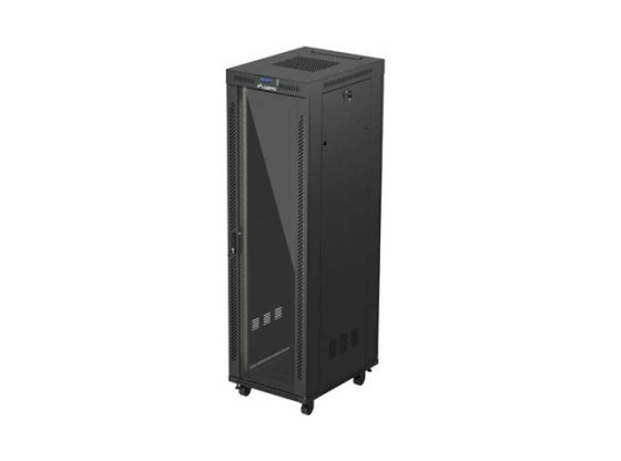 RACKSKÅP 19" FRISTÅENDE 42U/600X800 (FLAT PACK) MED GLASDÖRR LCD SVART LANBERG V2