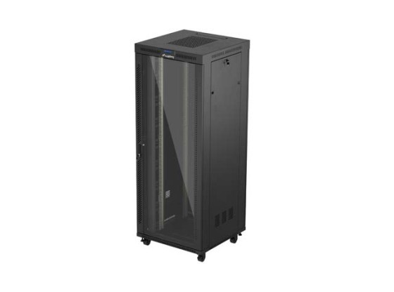 RACKSKÅP 19" FRISTÅENDE 42U/800X800 (FLAT PACK) MED GLASDÖRR LCD SVART LANBERG V2
