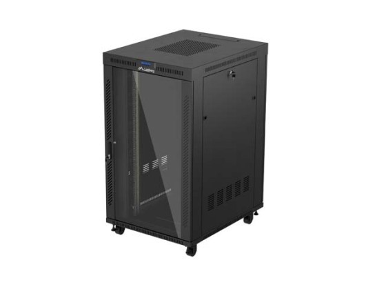 RACKSKÅP 19" FRISTÅENDE 27U/800X1000 (FLAT PACK) MED GLASDÖRR LCD SVART LANBERG V2