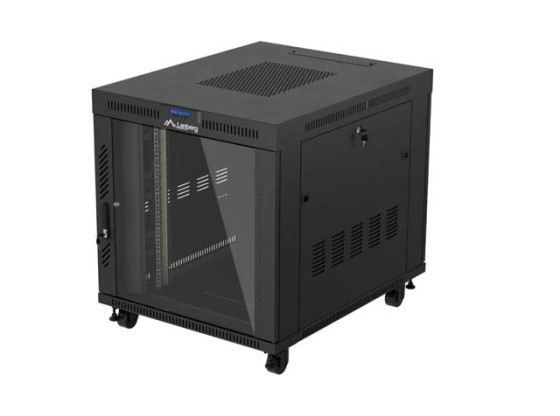 RACKSKÅP 19" FRISTÅENDE 15U/800X1000 (FLAT PACK) MED GLASDÖRR LCD SVART LANBERG V2