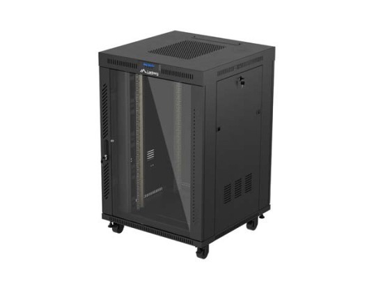RACKSKÅP 19" FRISTÅENDE 22U/800X800 (FLAT PACK) MED GLASDÖRR LCD SVART LANBERG V2