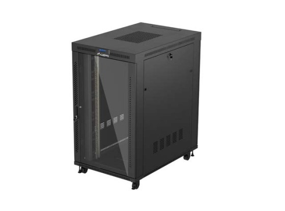 RACKSKÅP 19" FRISTÅENDE 27U/800X1200 (FLAT PACK) MED GLASDÖRR LCD SVART LANBERG