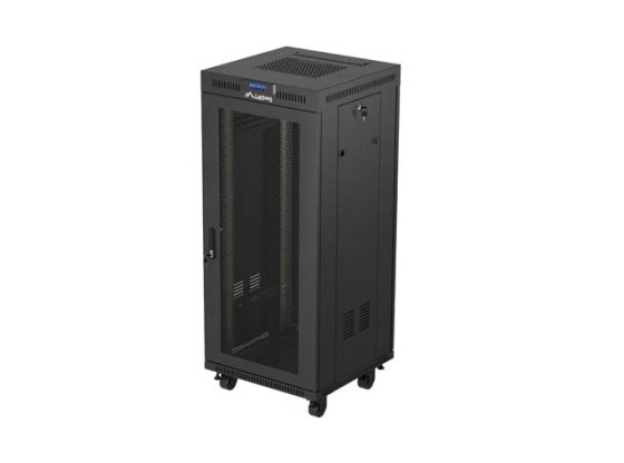 RACKSKÅP 19" FRISTÅENDE 27U/600X600 (FLAT PACK) MED NÄTDÖRR LCD SVART LANBERG V2