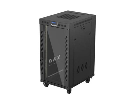 INSTALLATIONSRACK 19" 22U 600X800 SVART LANBERG GLASDÖRR (FLAT PACK) V2