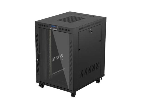 RACKMONTERAT INSTALLATIONSSKÅP 19" 22U 800X1000 SVART GLASDÖRR LCD LANBERG (FLAT PACK) V2