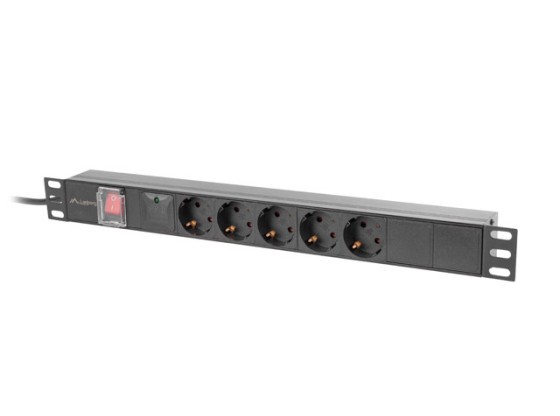 GRENUTTAG RACK PDU 19" LANBERG 1U 16A 5X 230V SCHUKO 2M SVART