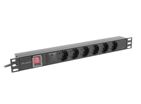 STRÖMAVTAGARE RACK PDU 19" LANBERG 1U 16A 6X 230V SCHUKO 2M SVART