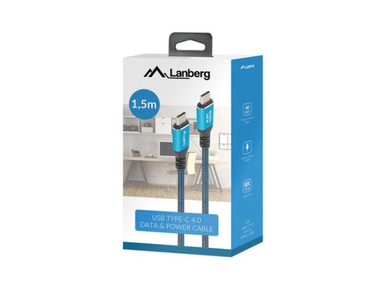 USB-C M/M USB4-kabel, 1,5 m, 240 W, 8K, 60 Hz, svart och blå, LANBERG-förpackning