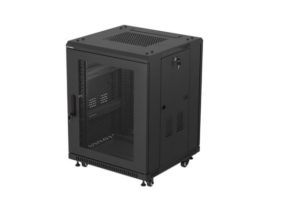 INSTALLATIONSRACK 19" 15U 600X600 SVART PERFORERAD DÖRR LANBERG (FLAT PACK)