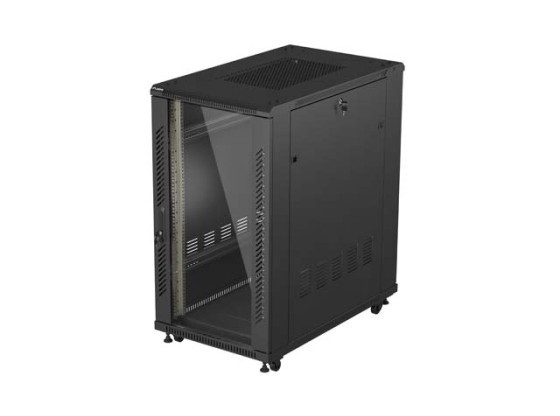 INSTALLATIONSRACK 19" 22U 600X1000 SVART LANBERG GLASDÖRR (FLAT PACK)