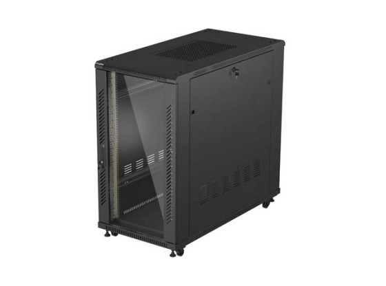 INSTALLATIONSSKÅP RACK 19" 22U 600X1200 SVART GLASDÖRR LANBERG (FLAT PACK)