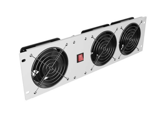 VERTIKAL VENTILATIONSPANEL 19" 3U FÖR RACK TRE FLÄKTAR 230V GRÅ LANBERG