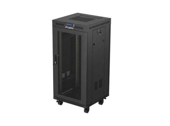 RACKMONTERAT INSTALLATIONSSKÅP 19" 24U 600X600 SVART LCD PERFORERAD DÖRR LANBERG (FLAT PACK) V2
