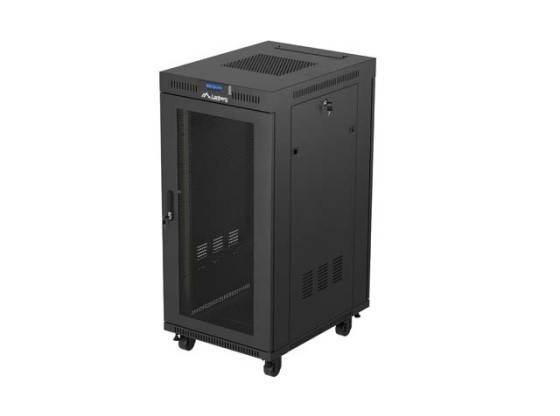 RACKMONTERAT INSTALLATIONSSKÅP 19" 24U 600X800 SVART LCD PERFORERAD DÖRR LANBERG (FLAT PACK) V2