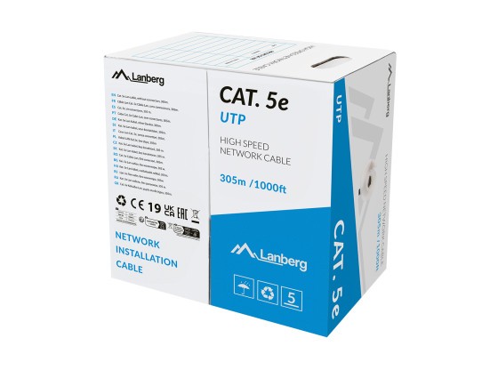 LAN-KABEL CAT.5E UTP 305M SOLID CU LSZH GRÅ CPR + FLUKE GODKÄND LANBERG