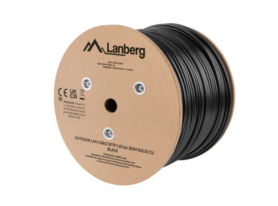 LAN-KABEL CAT.6A SFTP 305M SOLID UTOMHUS CU SVART FLUKE PASSERADE LANBERG