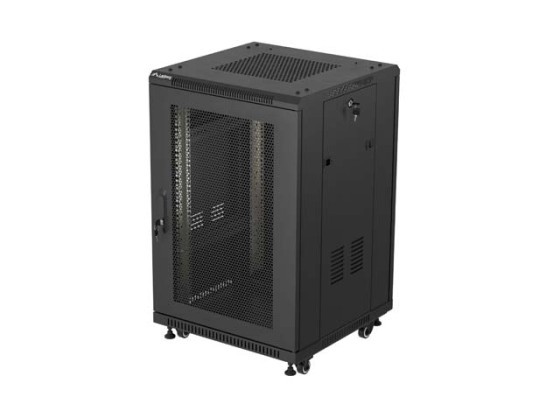 19-tums fristående rackskåp, 18U/600×600 (plattpaket) med nätdörr, svart, LANBERG