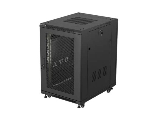 19-tums fristående rackskåp, 18U/600×800 (plattpaket) med nätdörr, svart, LANBERG
