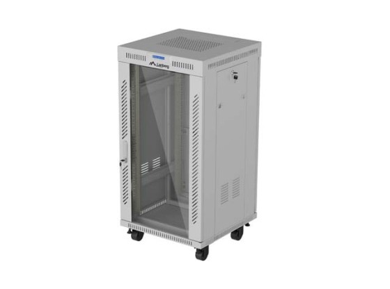 19-tums fristående rackskåp, 22U/600×600 (monteringssats) med glasdörr, LCD, grå, LANBERG V2