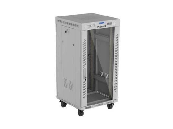 19-tums fristående rackskåp, 22U/600×600 (monteringssats) med glasdörr, LCD, grå, LANBERG V2