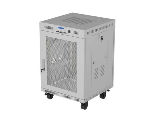 19-tums fristående rackskåp, 15U/600×800 (plattpaket) med nätdörr, LCD-grå, LANBERG