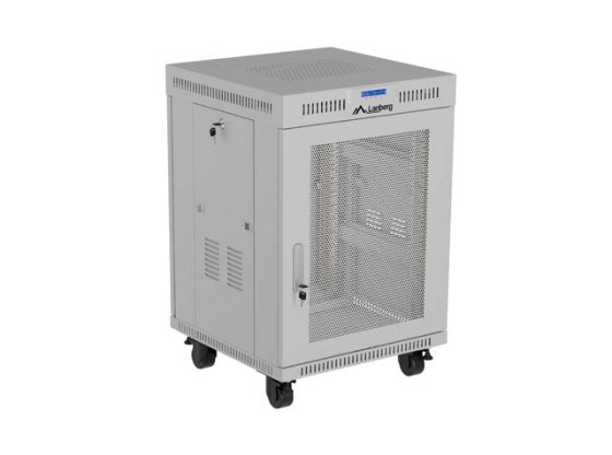 19-tums fristående rackskåp, 15U/600×800 (plattpaket) med nätdörr, LCD-grå, LANBERG