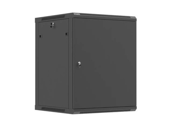 19-tums rackskåp för väggmontering, 15U/600×600 (plattpaket) med metalldörr, svart, LANBERG