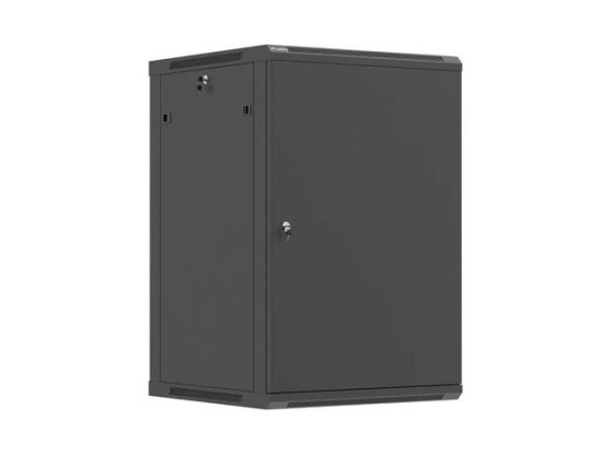19-tums rackskåp för väggmontering, 18U/600×600 (plattpaket) med metalldörr, svart, LANBERG