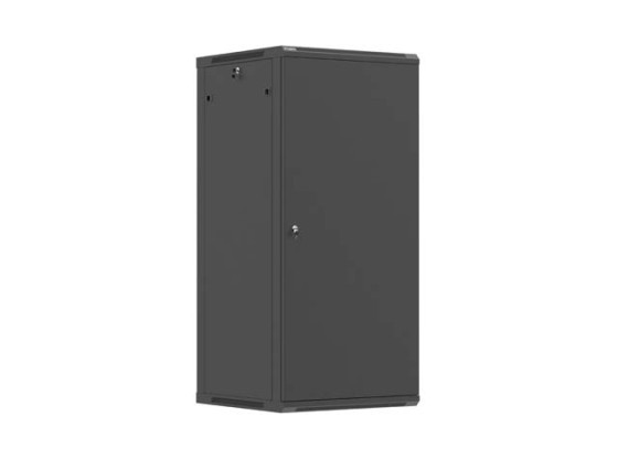 19-tums rackskåp för väggmontering, 27U/600×600 (plattpaket) med svart metalldörr, LANBERG